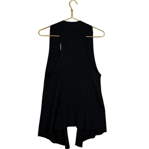 Eileen Fisher Merino Wool Sweater Vest Black Open Front Rib Knit Minimalist | M - Picture 8 of 9